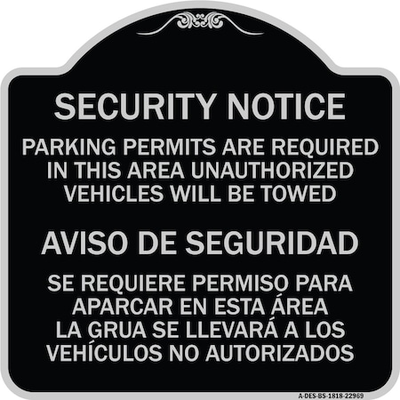 Parking Permits Are Required In This Area Unauthorized Vehicles Will Be Towed Aviso Aluminum Sign